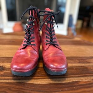 FLY London Red Leather Lace-Up Boots - Yage